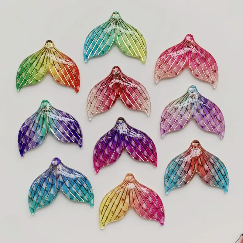 10PCS 24*30MM Flat back resin gradient color multi-color hot fashion fishtail jewelry pendant DIY scrapbook handmade crafts