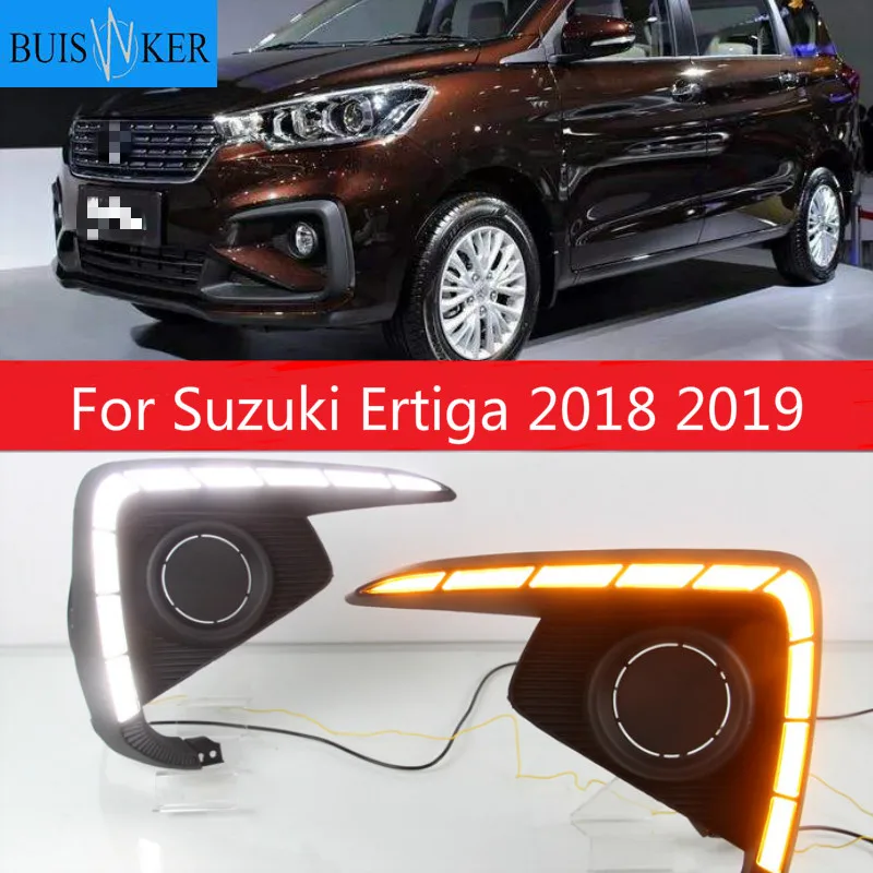 

2 шт. Светодиодный дневной светильник Дневной светильник s для Suzuki Ertiga 2018 2019 DRL Противотуманные фары крышка фары желтый сигнал поворота лампы