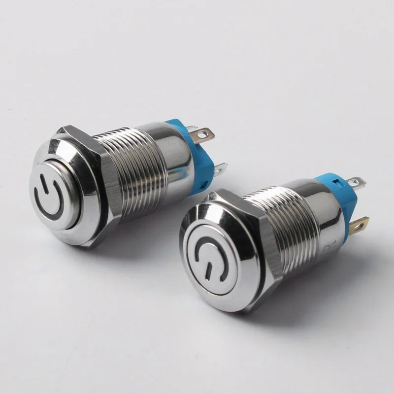 2pcs/lot 12mm hole spacing Metal Push Button Switch With Light Flat/High Head Waterproof Self-Locking  Normal Open Pin Terminal