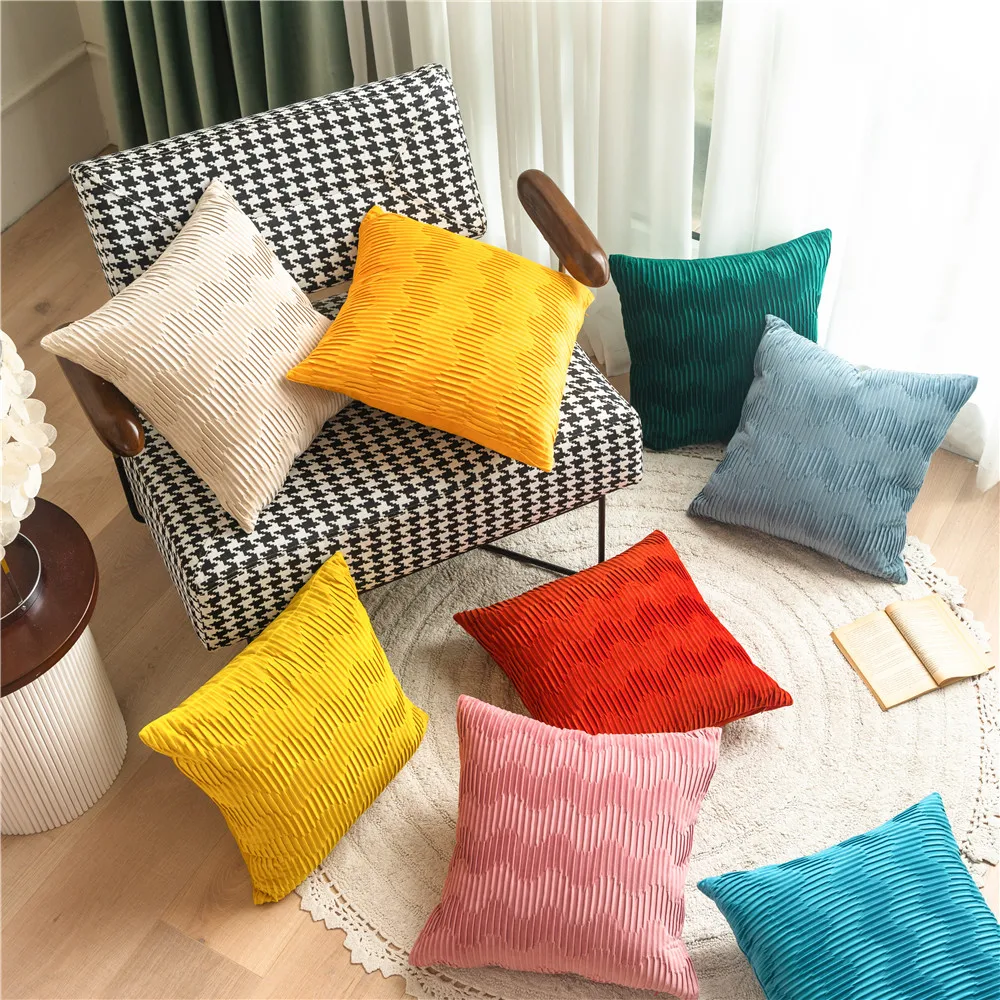 

Nordic Minimalist Modern Dutch Velvet Three-dimensional Wave Texture Home Decoration Sofa Cushion Cover Bedroom Pillowcase