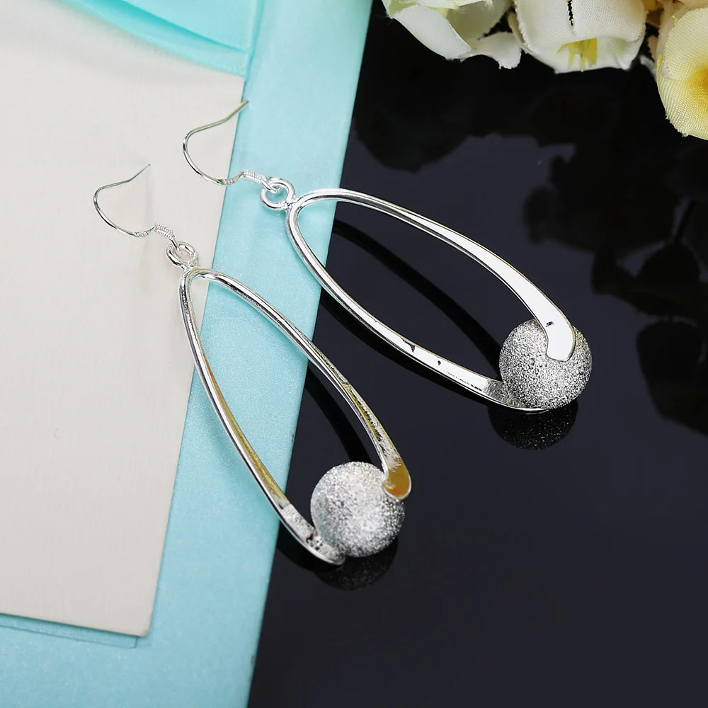 Trendy design silver color frosted bead drop earrings fashion party jewelry woman dangles earrings best gift new arrival