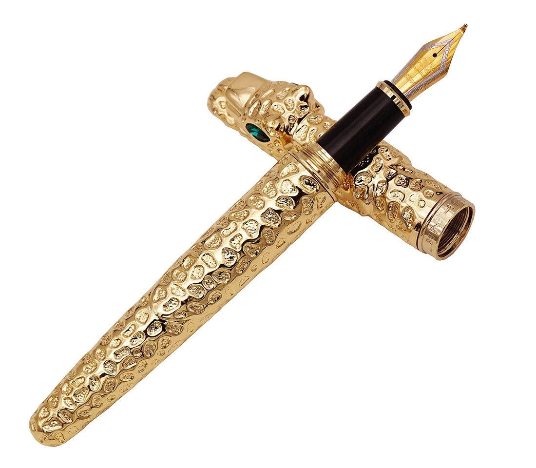 

Luxury Jinhao Full Metal Golden Fountain Pen Calligraphy Bent Nib Panther Exquisite Advanced Writing Gift Pen Business Office