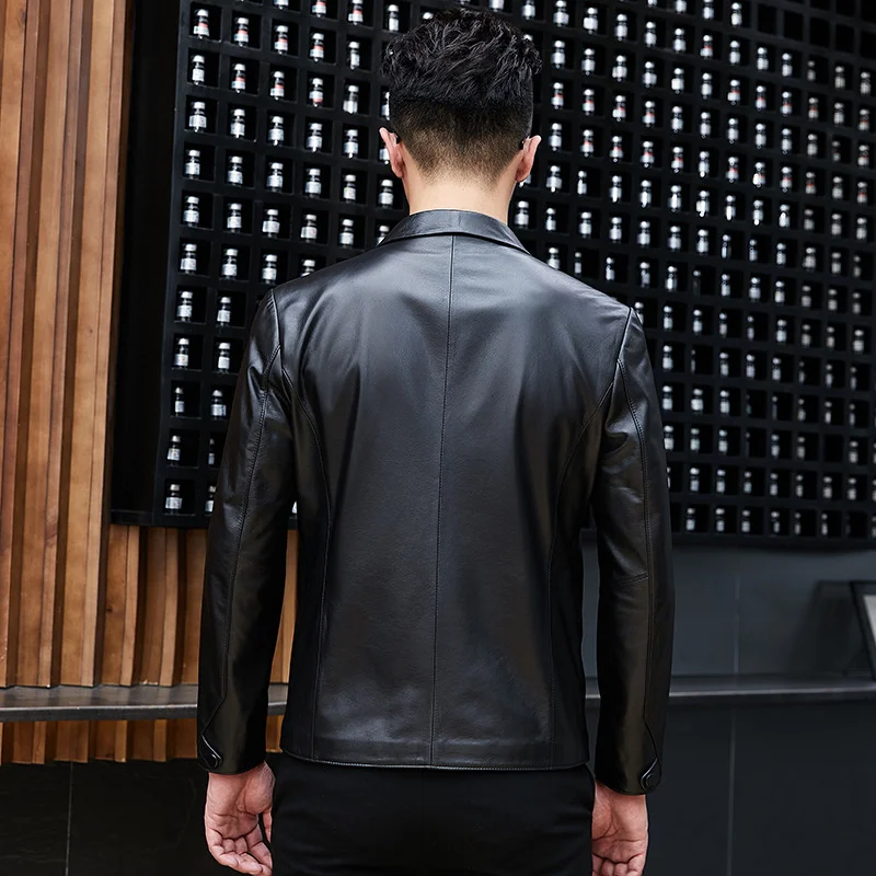 Casual Business Genuine Leather Jacket Men Cowhide Turn-down Collar Short Coat Male Luxury Black Motorcycle Jacket Plus Size 4XL