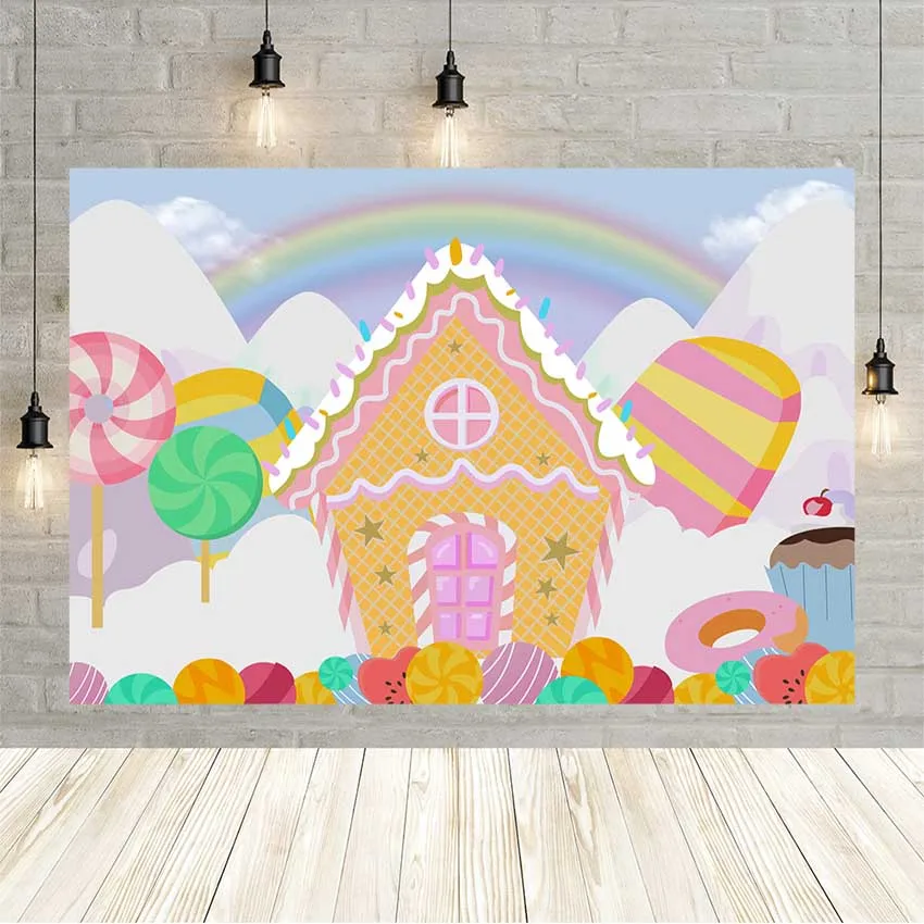 Avezano-fondo fotográfico con diseño de chubasquero, telón de fondo con diseño de pastel de Casa dulce, piruleta, Donuts, cumpleaños, Baby Shower, Retrato, Photozone