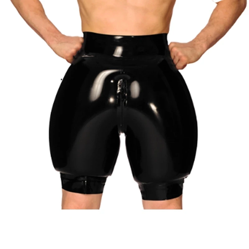 Men's Inflatable Latex Shorts Crotch Zipper Rubber Handmade Double Layer Underpants Men Boxer Shorts Briefs