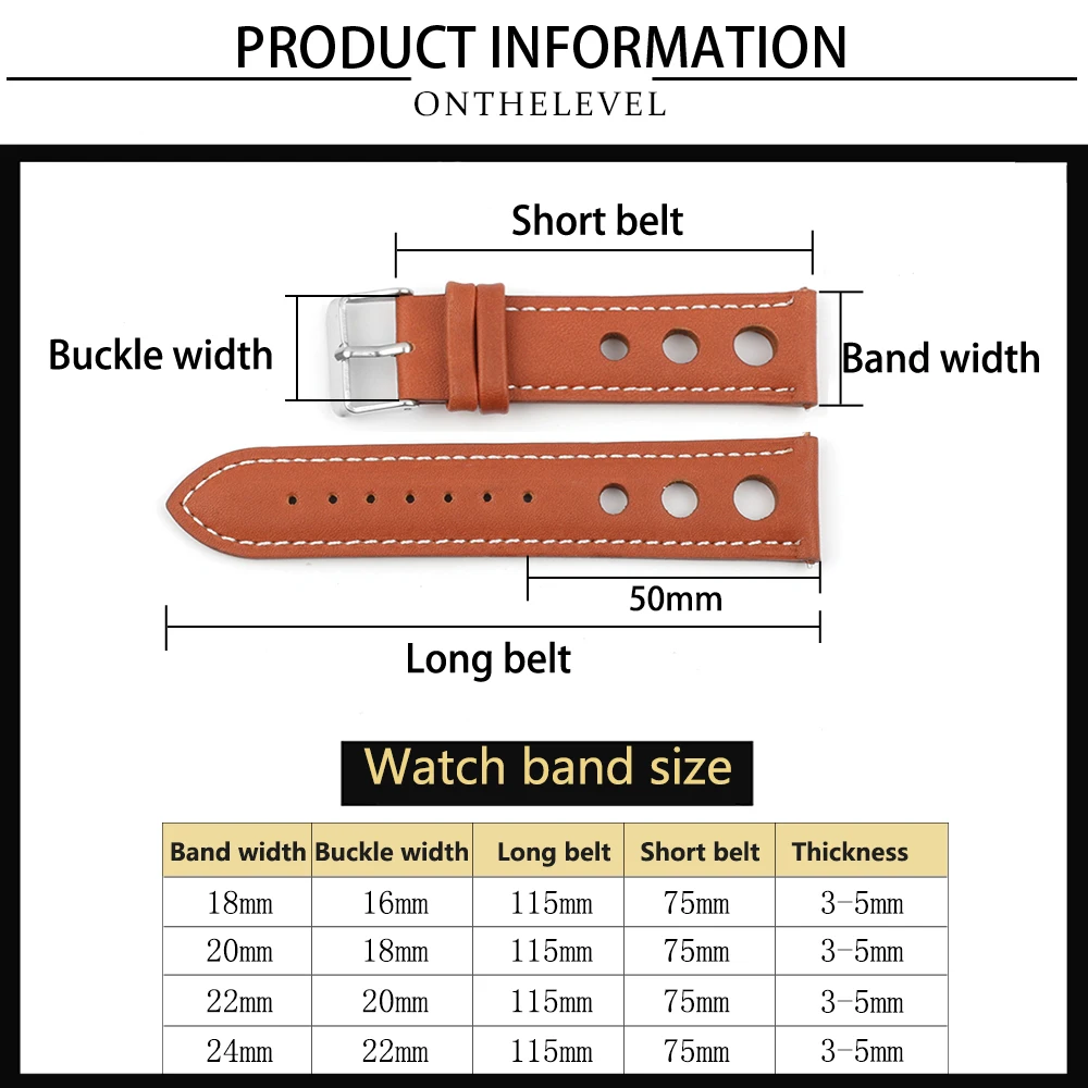 Onthelevel Genuine Leather Band 18mm 20mm 22mm 24mm Vintage Handmade Watch Strap