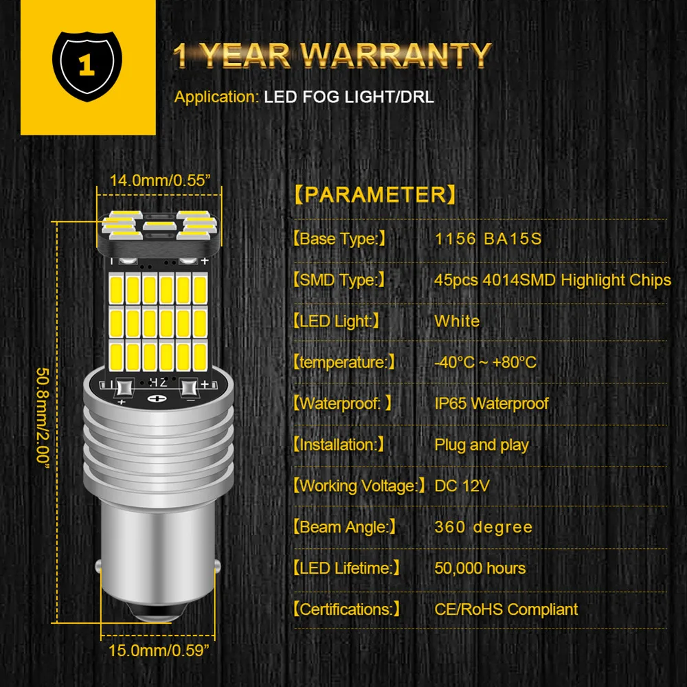 2pcs CANbus Error Free 1200 Lumens 1156 7506 P21W LED Bulbs for Volkswagen VW MK6 Jetta Daytime Running Lights 6000K HID White