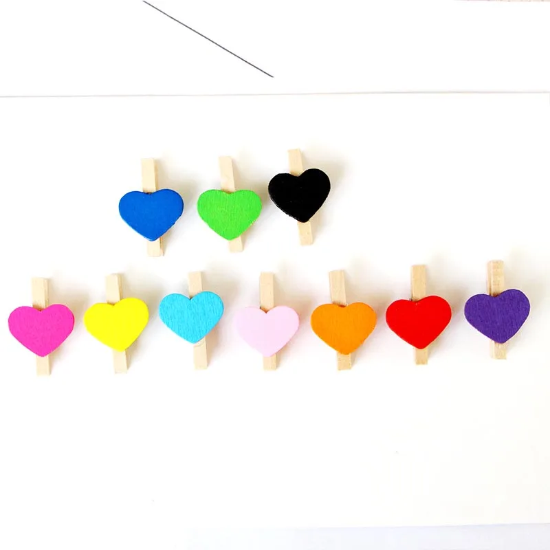 Clip de foto de corazón de amor de color de madera de 20 piezas, clavija de papel para notas, papelería para ropa, Día de San Valentín, boda,