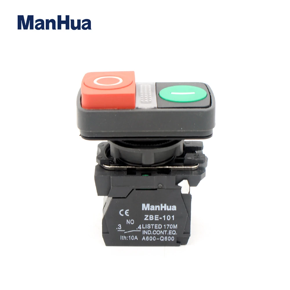 ManHua XB5-AW84M5 Twin push button switch red-green power supply on off button with LED indicator light