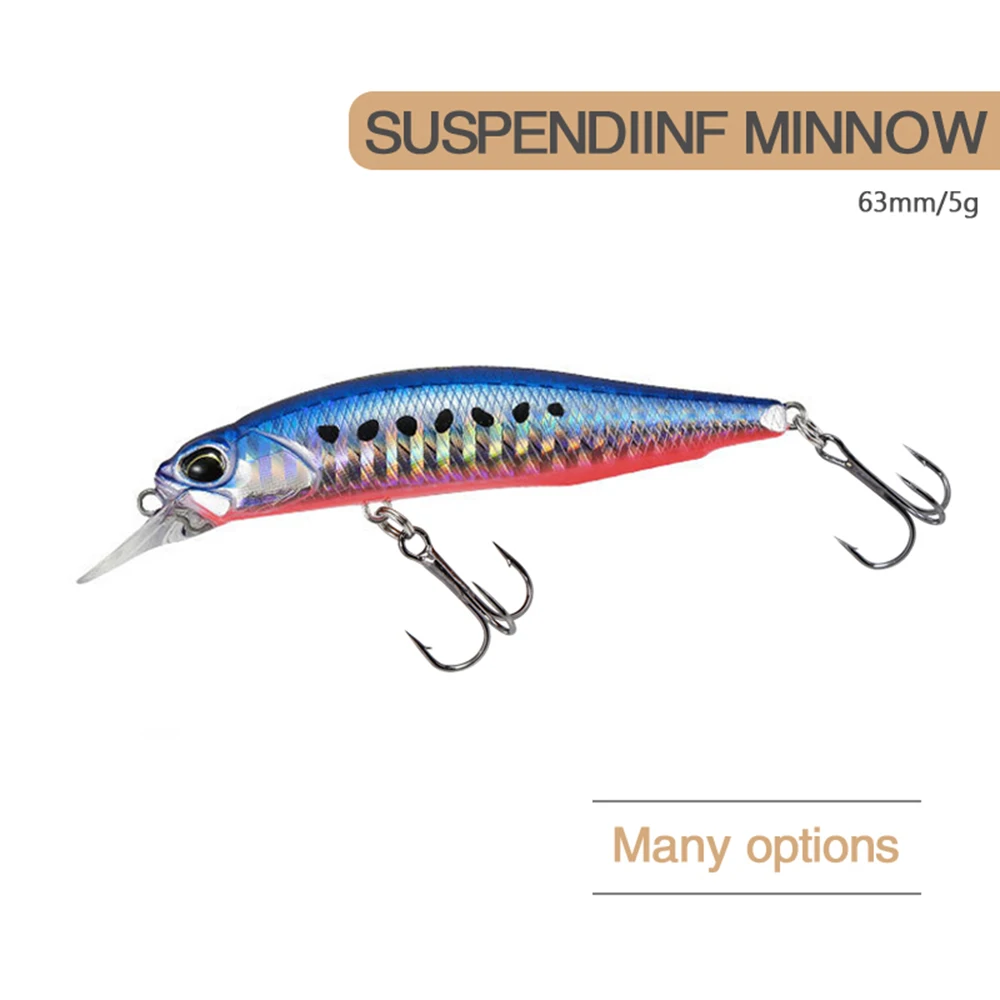 6.3cm 5g Fishing Lure Minnow Wobbler Rozante 63SP Suspending Trolling Jerkbait Swimbait Artificial Bait Fresh Water Bass Bait