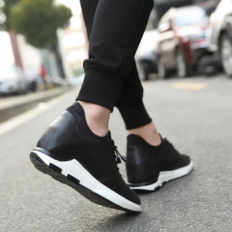 Spring and Autumn New Men\'s Height-increasing Shoes 10cm Height-increasing Leather Casual Shoes Mesh Sports Black Elevator Shoes