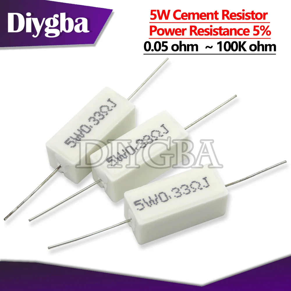 10pcs 5W 5% Cement Resistor Power Resistance 0.1 ~ 10K 0.1R 0.5R 1R 10R 100R 0.22 0.33 0.5 1 2 5 8 10 15 20 25 30 100 1K 10K ohm