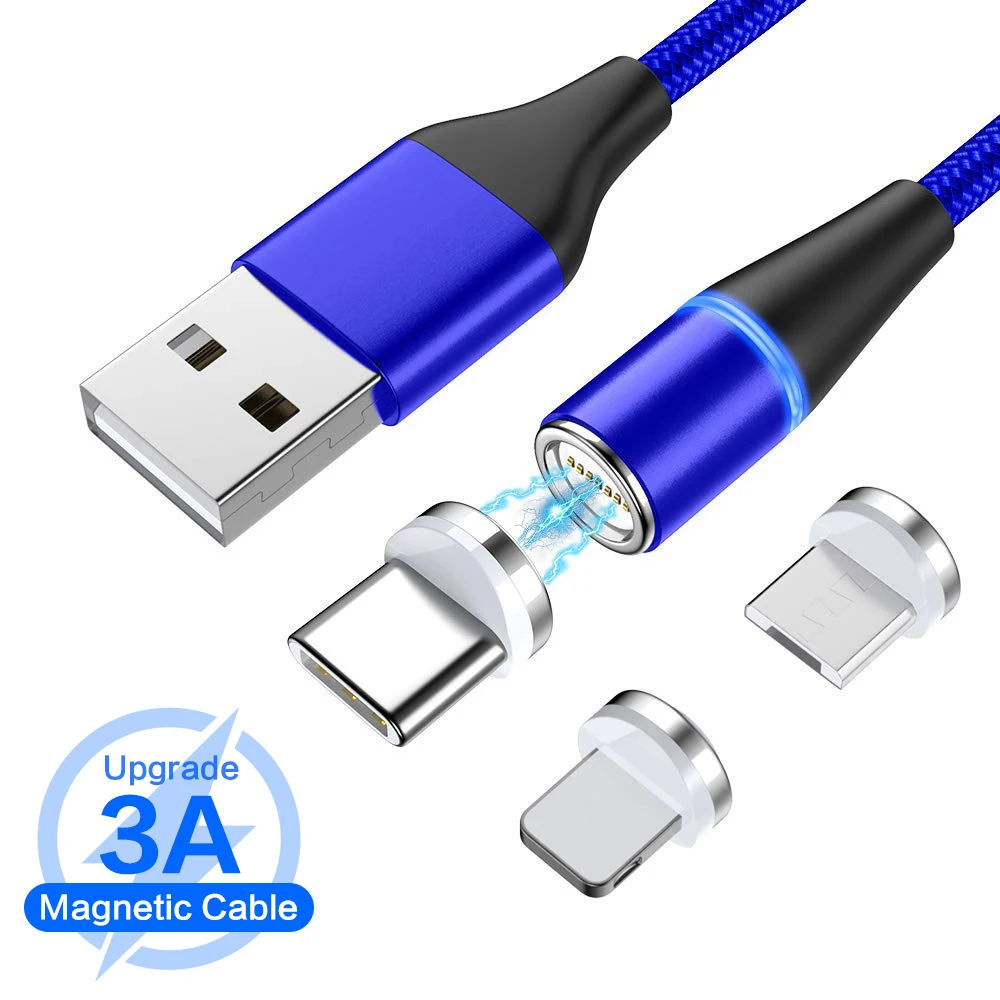 3A Magnetic USB Charge Cable USB Type C Fast Charging Cable For iphone 13 Xiaomi Magnet Micro USB Data Charging Wire Cord