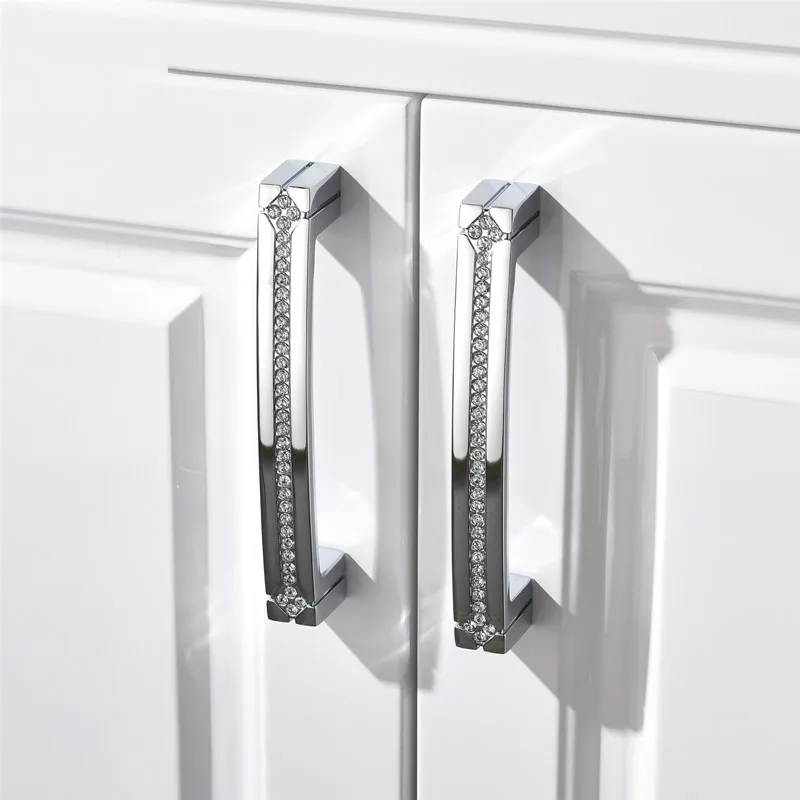 Fashion Deluxe Glass Diamond Furniture Decotation Handles Crystal Wine Cabinet Drawer Knob Golden Silver Dresser Square Pull