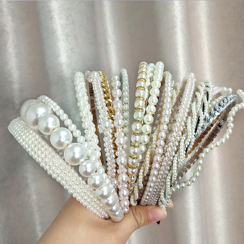 

24 Styles Fashion Simulation Pearl Hairbands Hair Accessories For Women Korean Bowknot Gold Bezel Headbands Wedding Jewelry 2020