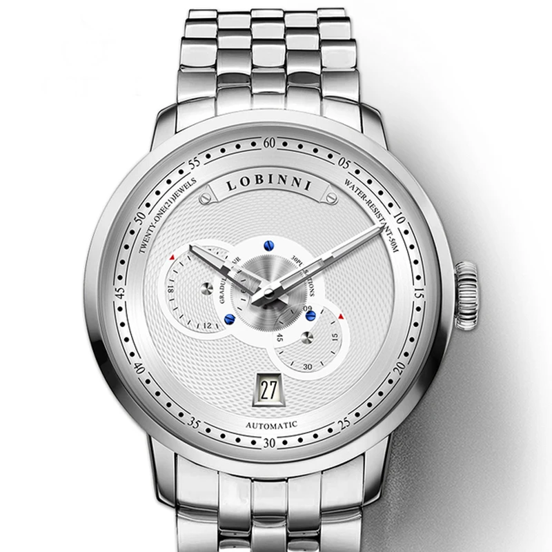 LOBINNI Luxury Stainless Steel Strap Automatic Men Watches Sapphire Glass Watchproof Mechanical Watches