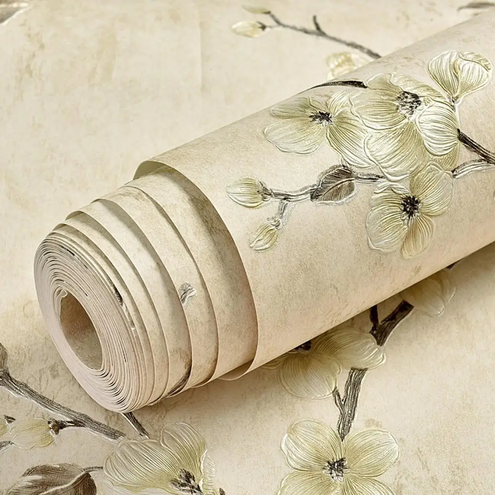 

American Luxury Embossed Texture Self Adhesive Flower Wall Paper 3D Vintage Peel and Stick Wallpaper Roll for Wall Beige Retro