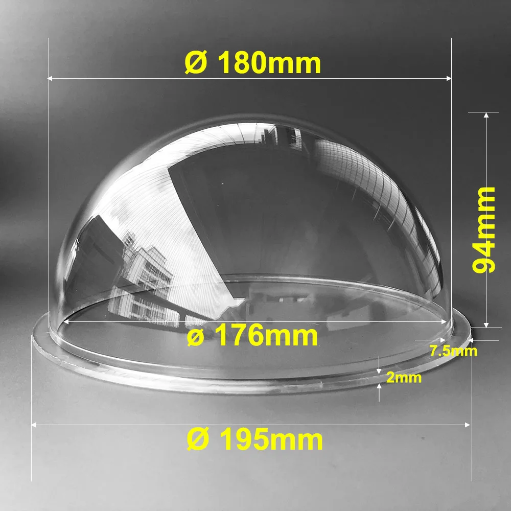 7 Inch Acrylic Plexiglass Clear Protective Dome Cover Security CCTV Camera Dome Housing Half Ball Hemisphere Lens Cap 195x94mm