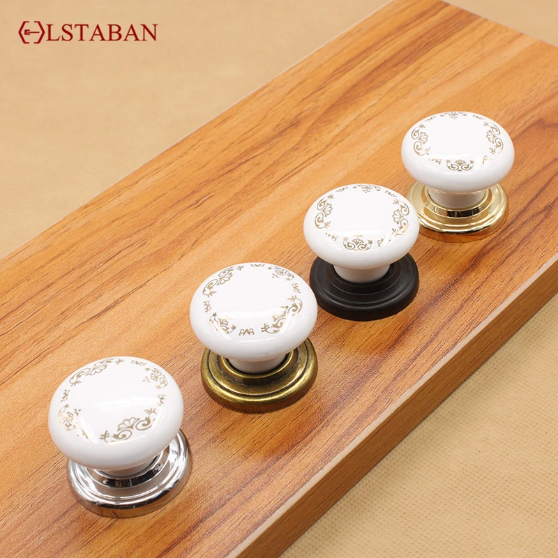 Chinese Style Antique Drawer Shoe Cabinet Ceramic Single Hole Handle European Style White Retro Cracked Rose konbs