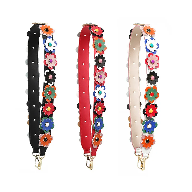 105cm Wide Leather Flower Shoulder Bag Strap Rivet Petal Belt Obag Purses Handle Chain Female Panelled Handbag Belt Accessoires