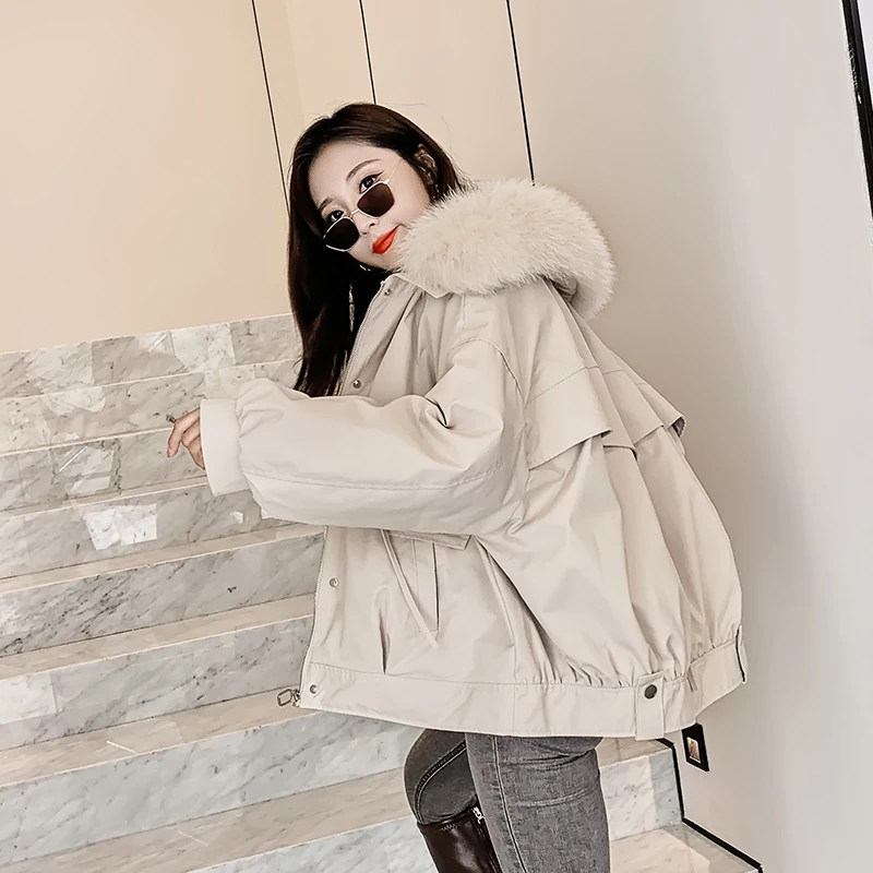 MENINA BONITA 2022 Winter Women Fashion Parkas Natural Real Fox Fur Placket Thick Rex Rabbit Fur Liner Warm Outerwear Streetwear