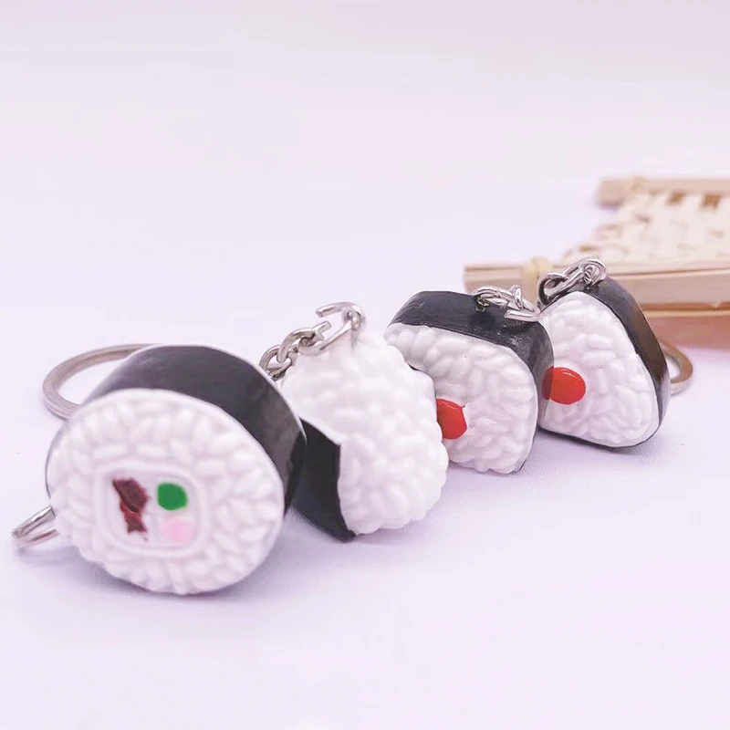 Imitation Food Sushi Keychain Japanese Cuisine Rice Ball Key Chain Car Keyring Resin Cute Pendant Cook Men Jewelry Foodie Gift