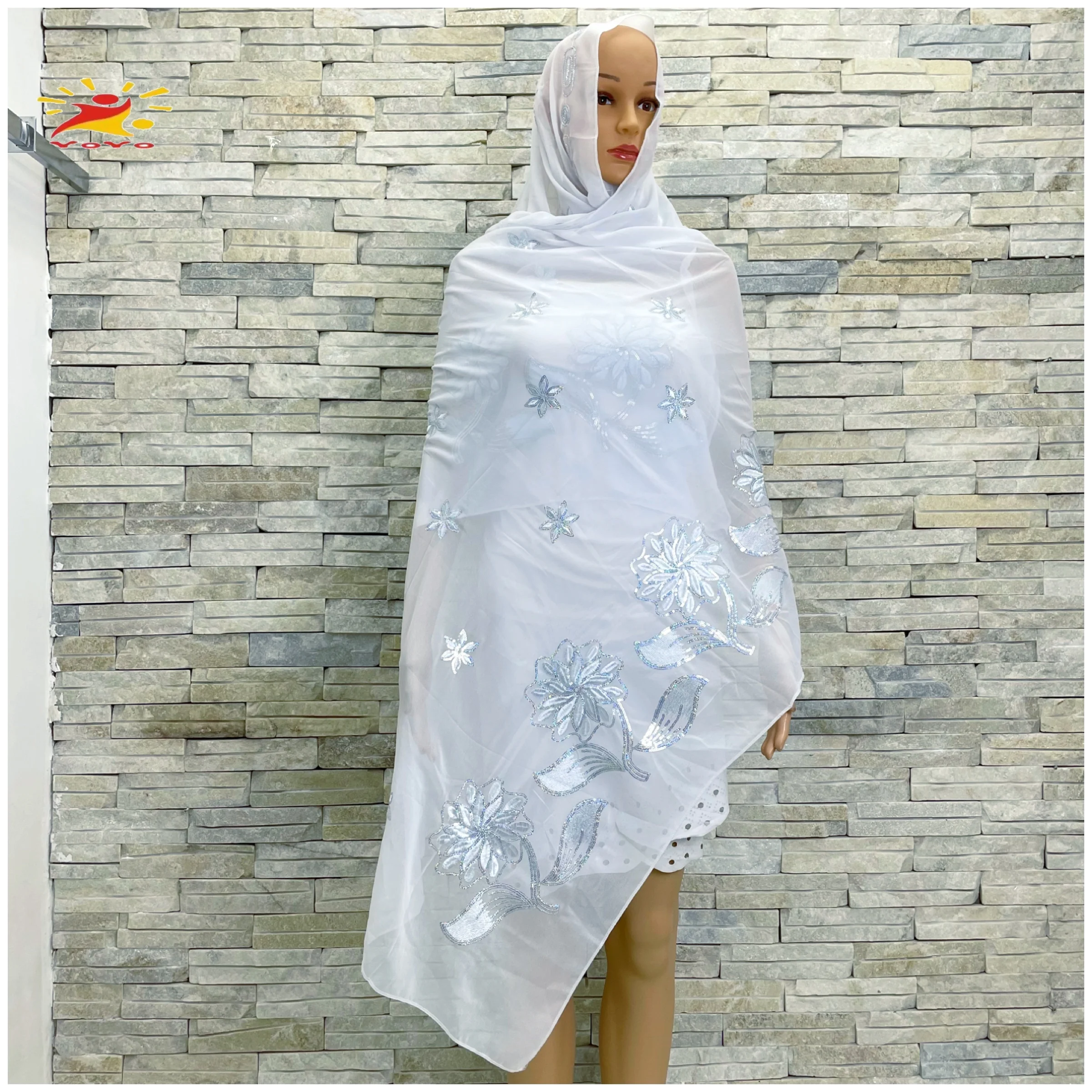 2022 TheLatest Dubai Hijab African Muslim Women\'s Scarf Premium Sequin Embroidery Chiffon Soft Fabric Islamic Cover
