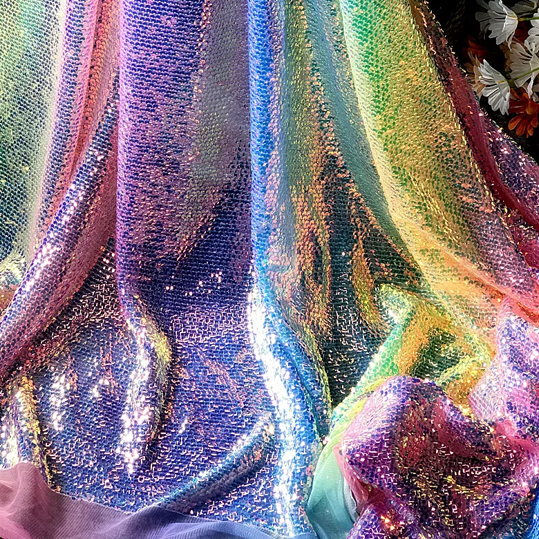 Color Rainbow Super Shingle Special Material Sequin Fish Scale Fabric Drape Wedding Dress Fabric