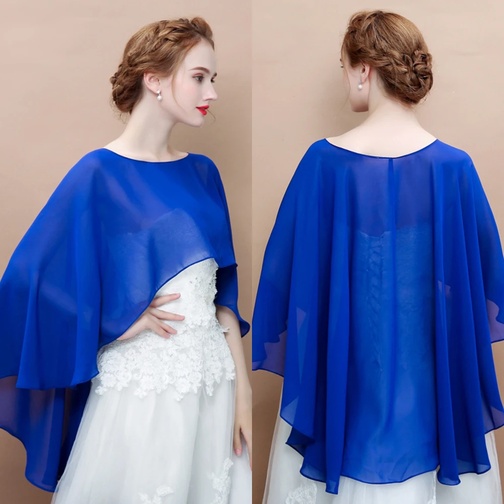 Women Wedding Cape Soft Lightweight Black Chiffon Bridal Shawl High Low Long Formal Wrap Red Evening Capes White Navy Blue Ivory