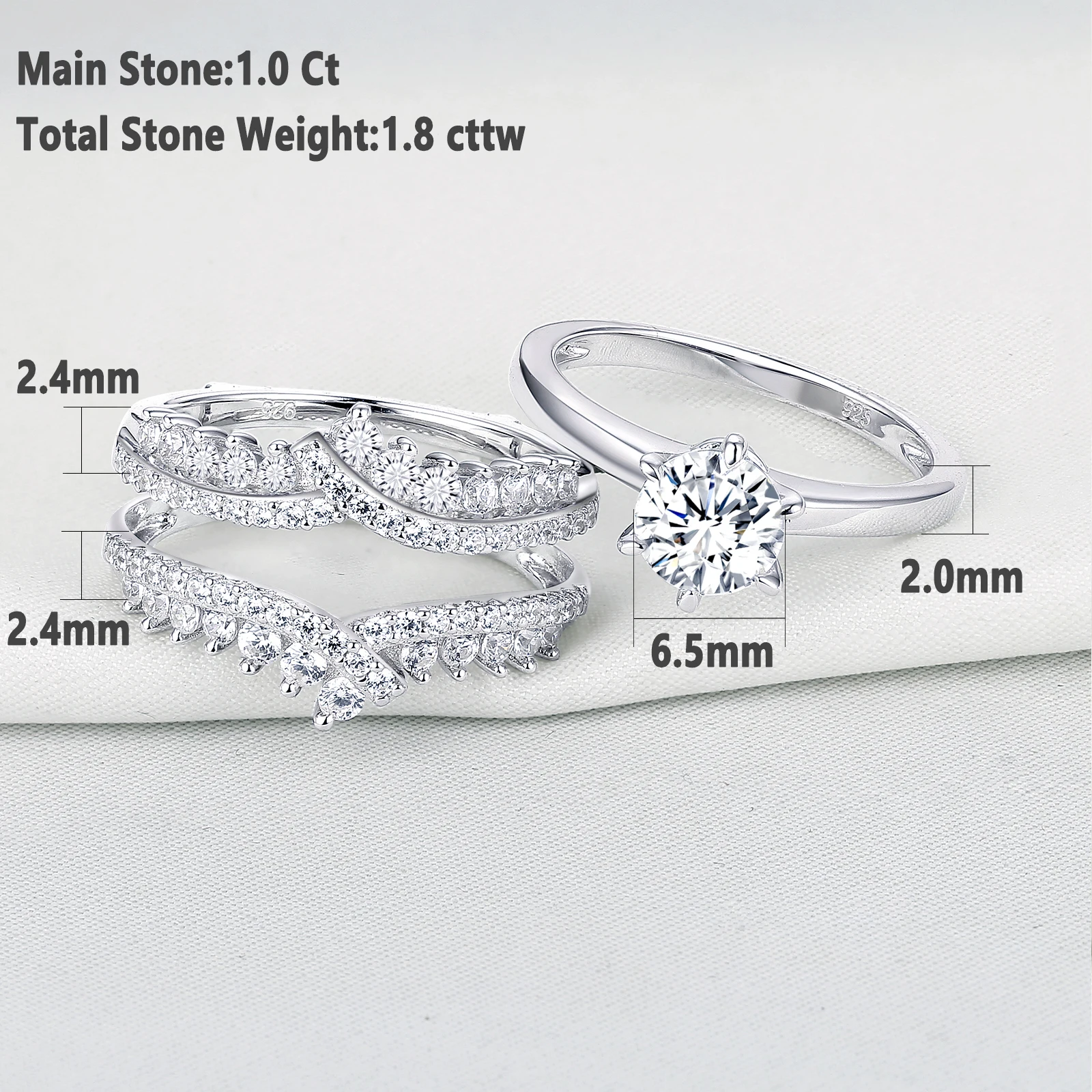 Newshe 925 Silver Bridal Set Original Wedding Rings for Women 1.8Ct Round Cut Zircon Moissanite Engagement Ring Enhancer Band