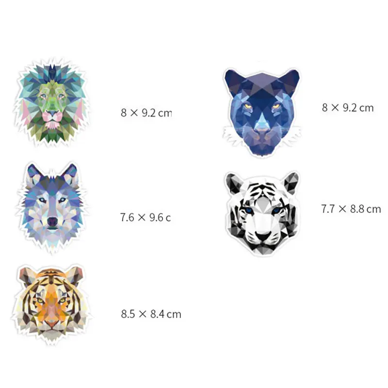 5 Pcs/Set Cool Animal Cartoon Stickers Tiger Lion Wolf Boys Stickers Decorate for Suitcase Bottle Laptop 7~10CM Pegatinas