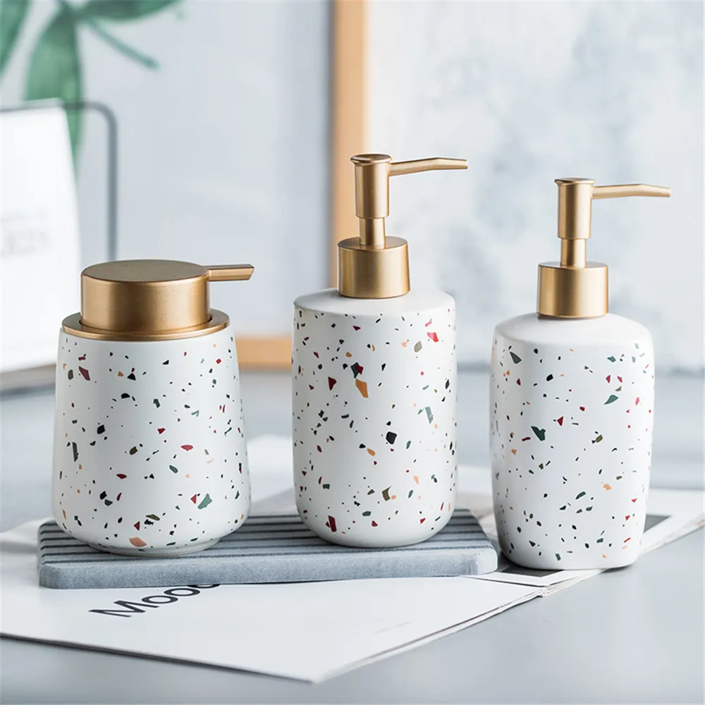 

White Ceramic Soap Dispenser Bathroom Hair Conditioner Hand Washing Shampoo Bottles Bath Liquid Empty Refill Sub-bottle