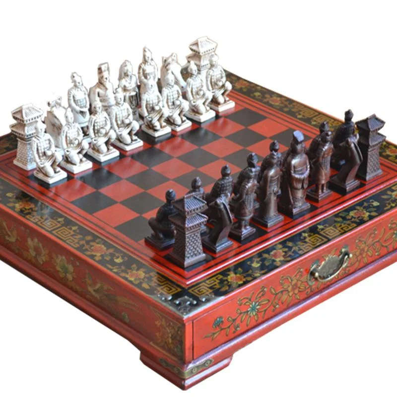 Classic Chinese Terracotta Warriors Retro Chess Wooden Chessboard Carving Teenager Adult Board Game Puzzle Birthday Gift