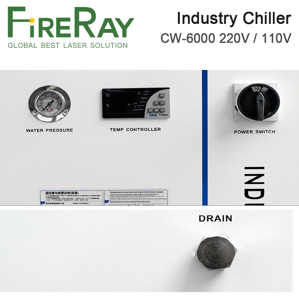 Промышленный воздушный охладитель воды FireRay S & A CW-6000 220 В 110 В 50/60 Гц, используется для 300 Вт 600 Вт Co2 стеклянных лазерных трубок, водяных охладит...