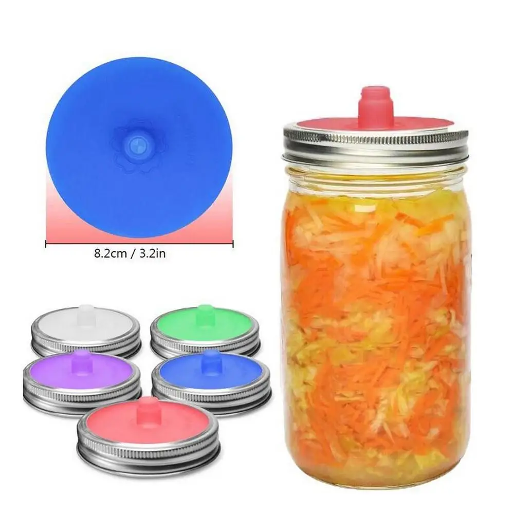 5Pcs Mason Jar Lids Silicone Lids with Sealed Ring Waterless Airlock Fermentation Lids for Sauerkraut Kimchi Pickles KitchenTool