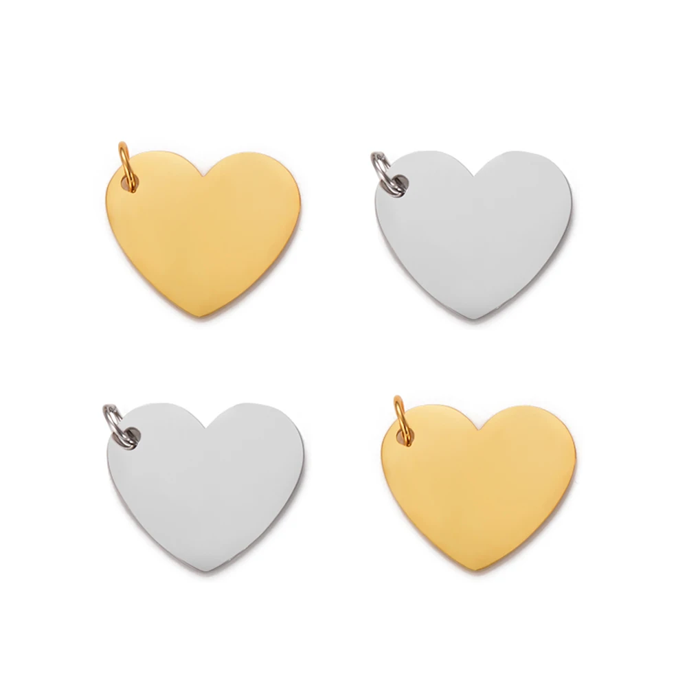 5Pcs Stainless Steel Mirror Polished Heart Tag Charm Pendant for Bracelet Necklace DIY Jewelry Making Charms