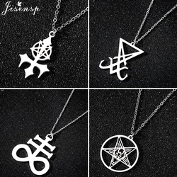 Punk Satanic Symbol Stainless Steel Jewelry Necklace Leviathan Cross Pendant Brimstone Necklaces PIN Lucifer Patch Collares