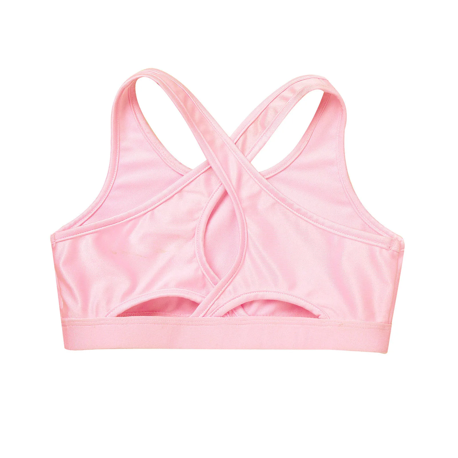 Kids Girls Sleeveless Ballet Dancewear Criss Cross Back Tanks Crop Tops Ballet Dance Shockproof Running Gym Yoga Sport Bra Top