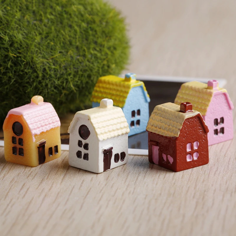 5 Pcs 5-color Country House Chinese-style House Resin Decoration Moss Micro-landscape Decorative Material Accessories