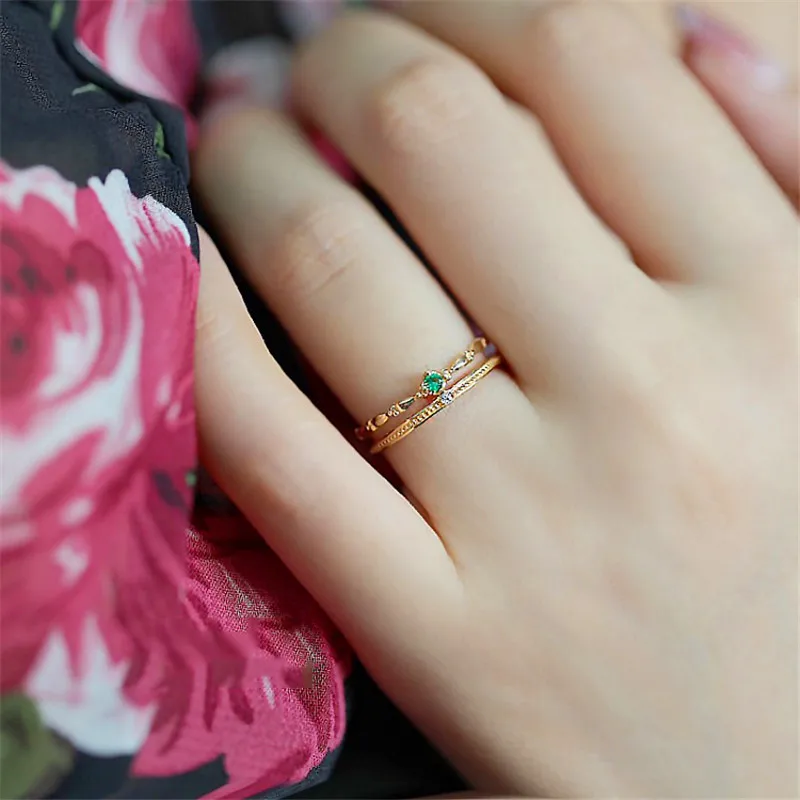 Liemjee Fashion Jewelry Accessories 925 Sterling Silver 14K Gold Plate Green Zircon Ring For Women Luxury Charm Wedding Gift