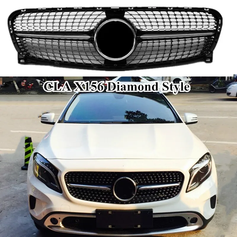 

Front Auto Grill Grille For M-ercedes B-enz GLA Class X156 GLA200 GLA250 GLA45 2014-2019 ABS Black Silver Diamond Mesh Grille