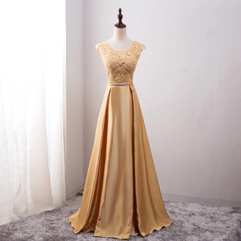 Beauty Emily Golden Bridesmaid Dresses 2021 Lace Beads A-line Floor Length Formal Party Prom Dresses Reflective Dress