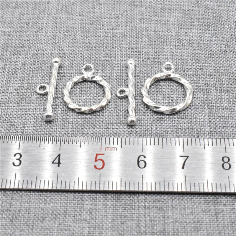 2 Sets 925 Sterling Silver Twist Tube Ring Toggle Clasps for Necklace Bracelet 12.5mm 13.5mm