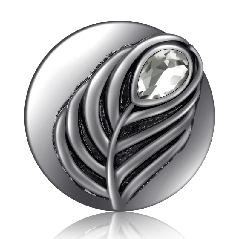 KZ3512 New Beauty feather Rhinestone 18MM snap buttons fit DIY 18MM snap bracelet snap jewelry Valentine\'s Day Gift