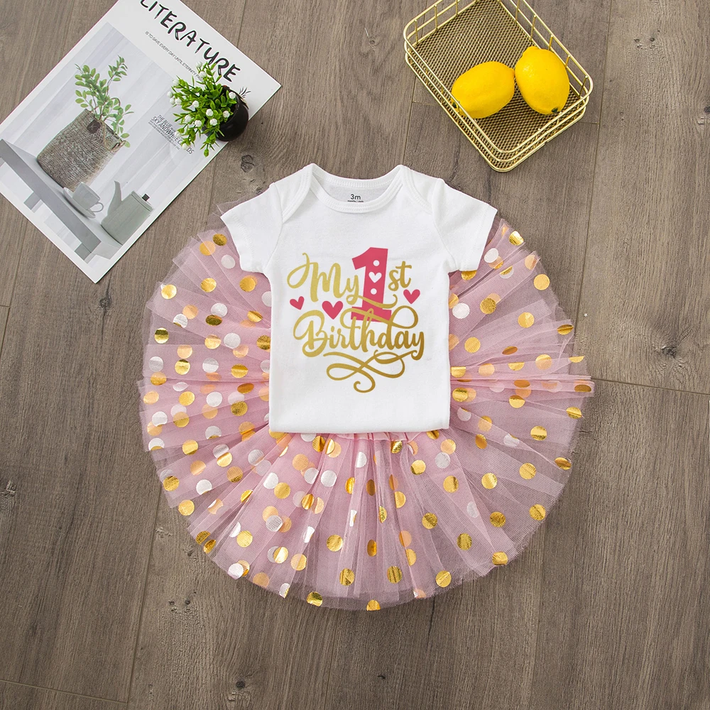 Baby Summer Girl Dress First 1st Birthday Cake Smash Outfits Clothing 2pcs Sets Romper Tutu Infant Baby Girls Suits