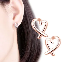VENTFILLE 925 Sterling Silver Korean Girl Fashion Temperament Simple Hollow Heart-Shaped All-Match Exquisite Earrings