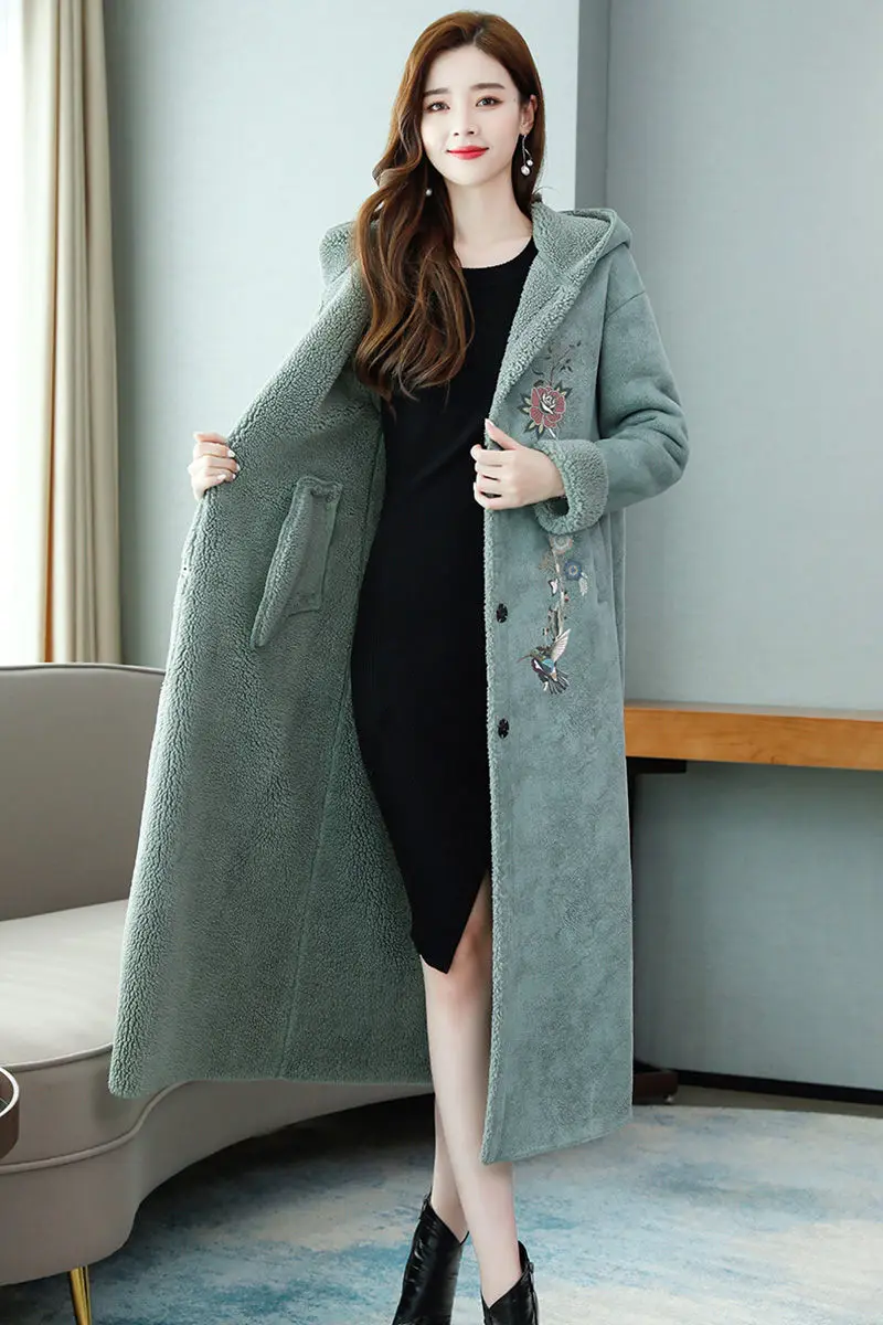 Fur Coat Women's Mid-Length 2020 New Winter Korean Windbreaker Thickened Warmth Long Over The Knee Printed Lambswool Jacket y463