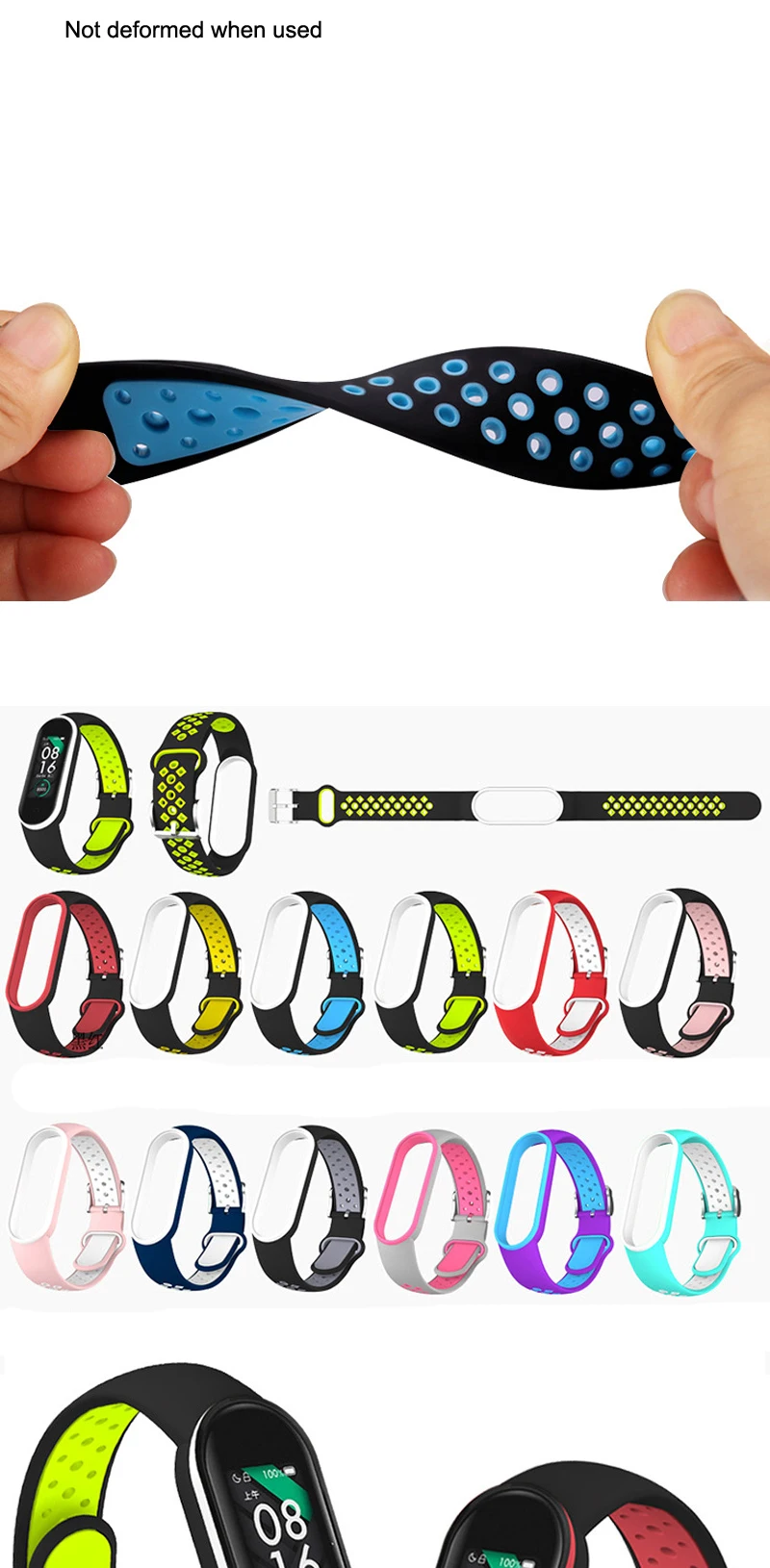 Gürtel Für Xiaomi Mi Band 5 6 Zwei-farbe Silikon Armband Sport Atmungsaktive Strap Für Miband 5 Miband 7 ersatz Armband – Detail 2