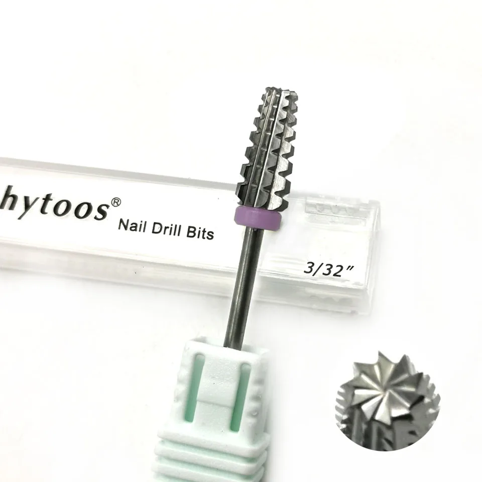 HYTOOS 5 in 1 Carbide Bit 3/32 Two-Way Tapered Nail Drill Bits   Straight Cut Milling Cutter For Manicure Nails Accessories