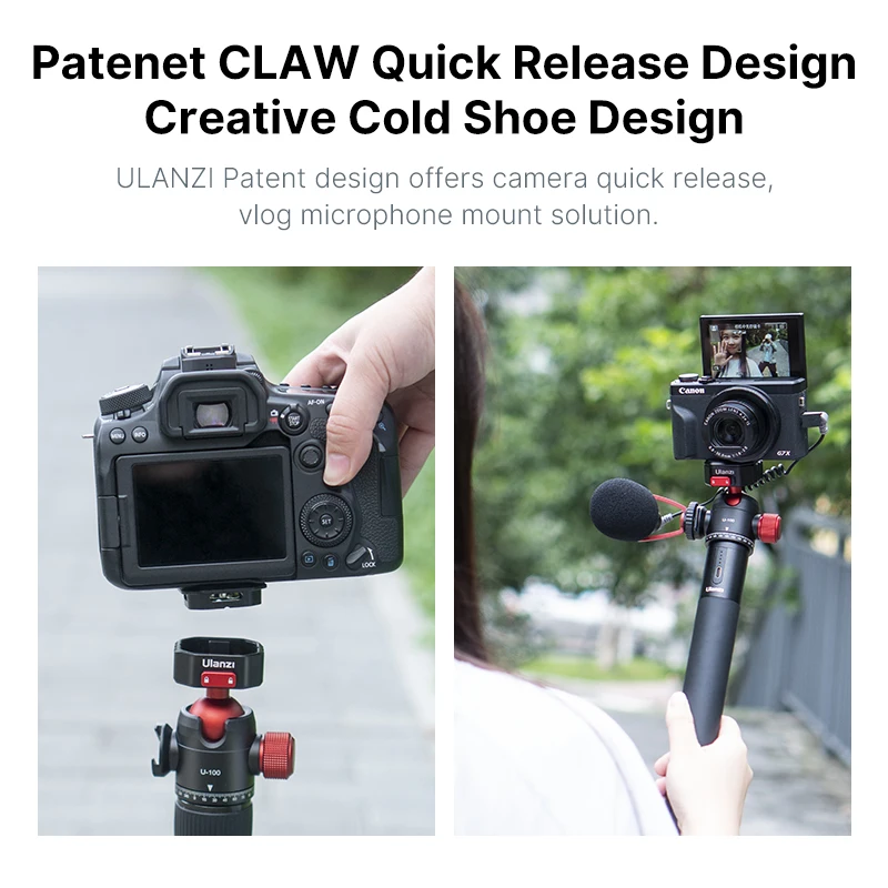 Ulanzi U-100 Claw PD Quick Release Panoramic Ballhead 1/4\'\' Base Mount Plate and Cold Shoe Ballhead 2 in 1 Design For DSLR